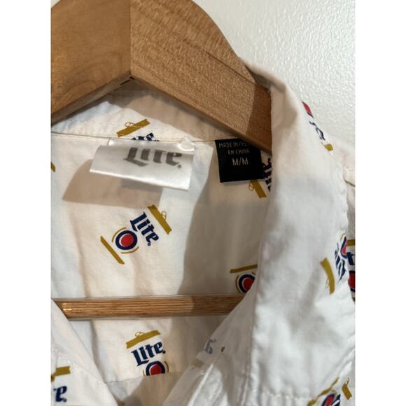Men’s Miller Lite Button Down Shirt Medium Features Miller Lite Cans Pattern. - Picture 4 of 4